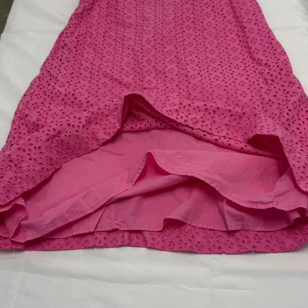 Polo Ralph Lauren Girls Pink Eyelet Lace Flutter Sleeve Dress Size 14 Cotton